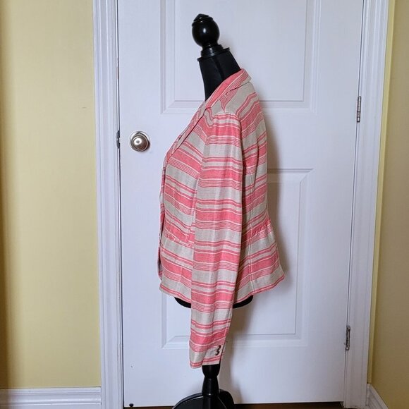 Loft Ann Taylor blazer pink and beige linen blend stripe preppy office NWT new - Picture 4 of 16